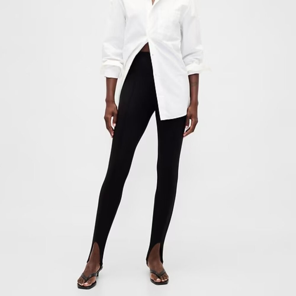 NWT GAP Women's S Black Hig Rise Double Knit Stirrup Pants Legging